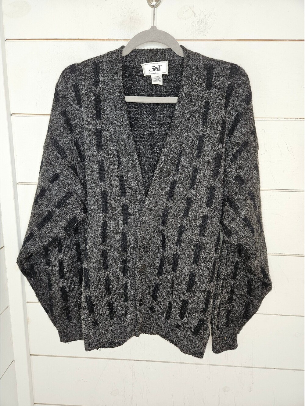 Vintage 90s JED medium grey & black oversized cardigan sweater
